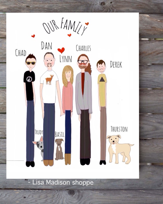 Our family- print- custom cartoon- prints- cartoon portrait-8X10 ...