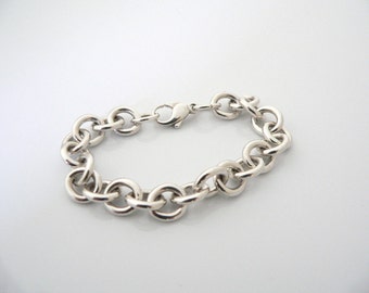 Tiffany & Co Silver Classic Charm Link Bracelet Bangle Chain 7.5 Inches