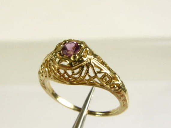 Antique Edwardian Victorian 1800's 14k Yellow Gold Filigree Ring Pink ...
