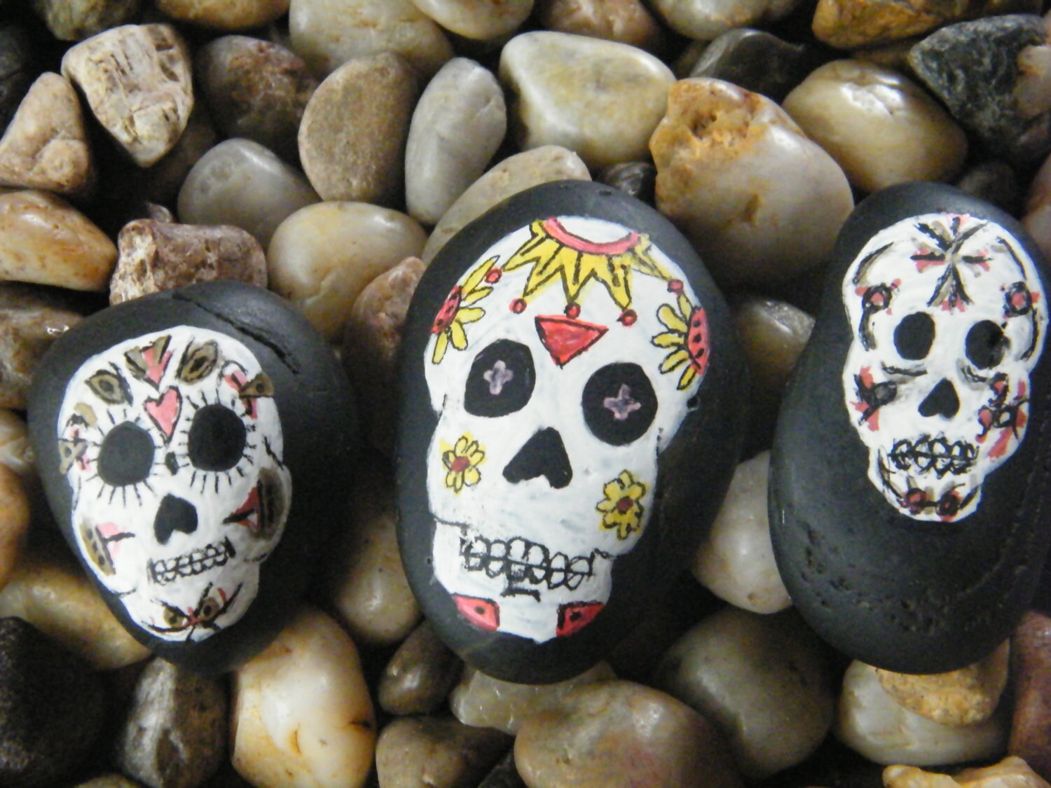 Skulls Day Of The Dead Sugar Skulls Painted Rock Art