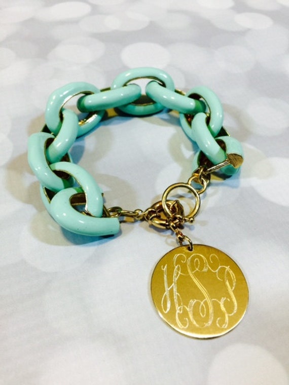 Items similar to Personalized mint enamel link bracelet on Etsy