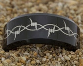 10mm Black Beveled Tungsten Carbide Band Barb Wire Design Ring-Free Inside Engraving And Free US Shipping