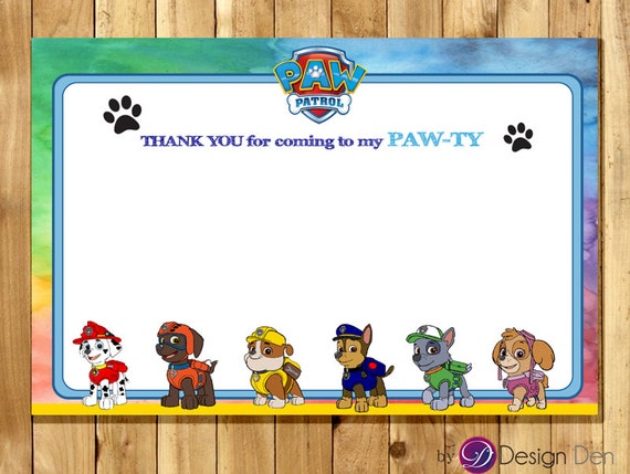 PAW PATROL Birthday Thank you Card.. Chalk Board Cards.