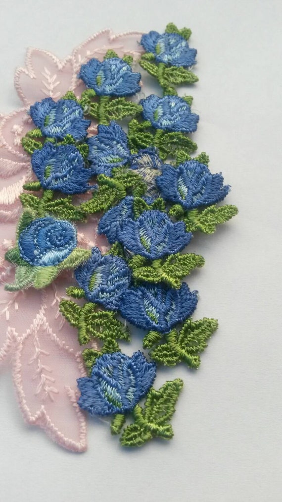 4 Pieces BLUE Flower Applique Flower Patch Sew On