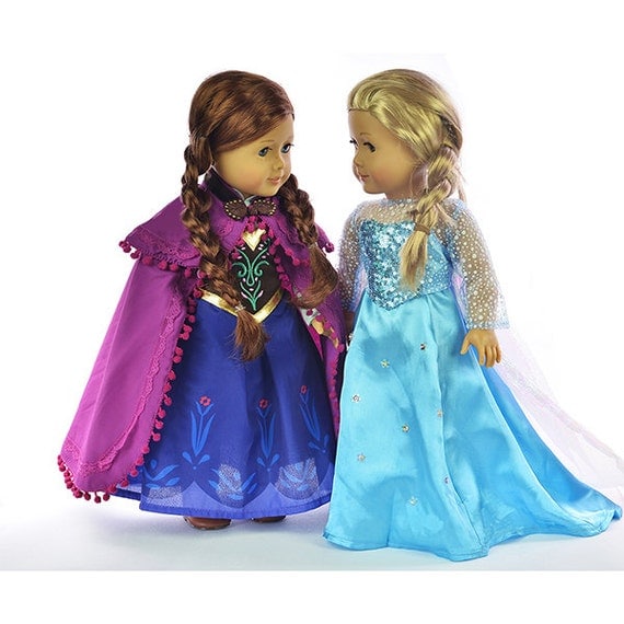 Princess Elsa and Anna Dress Set Doll Clothes Fits 18" Doll like American Girl Doll Clothes  #HJ19+HJ11