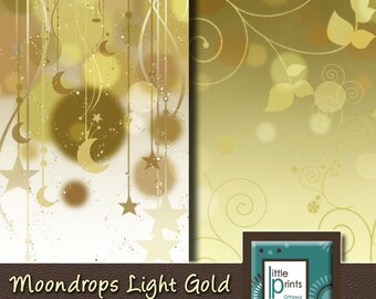 Digital Paper - Moondrops Light Gold, Digital scrapbook paper, printable moon and stars background