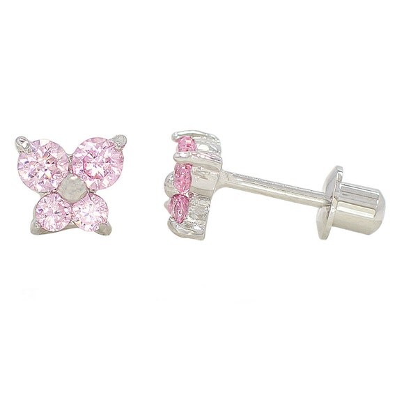 White Gold Filled 18k Pink Crystal Butterfly Screw Back Earrings Baby ...