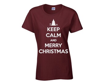 T-Shirt Uomo Natale "Keep Calm And Merry Christmas" - Fruit Of The Loom Valueweight, 100% Cotone, Vestibilità Comoda