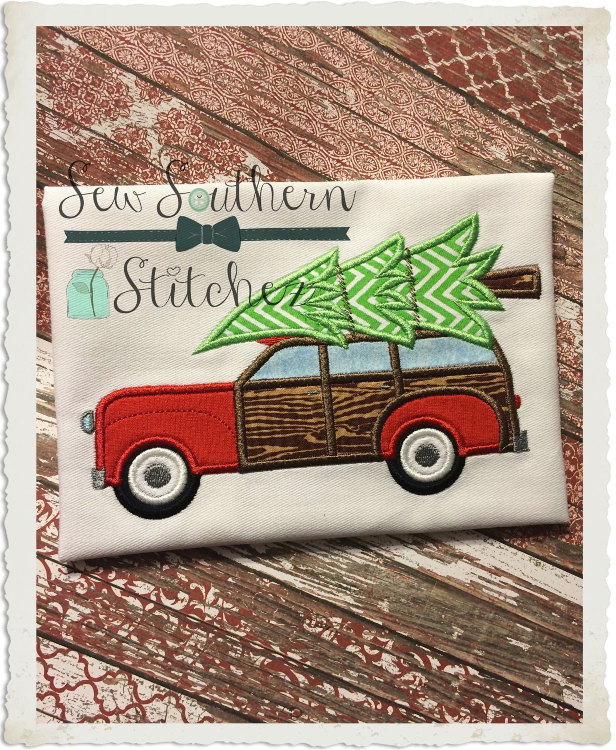 Woody Car With A Tree Embroidery Design Woody Car With A Tree Embroidery Design