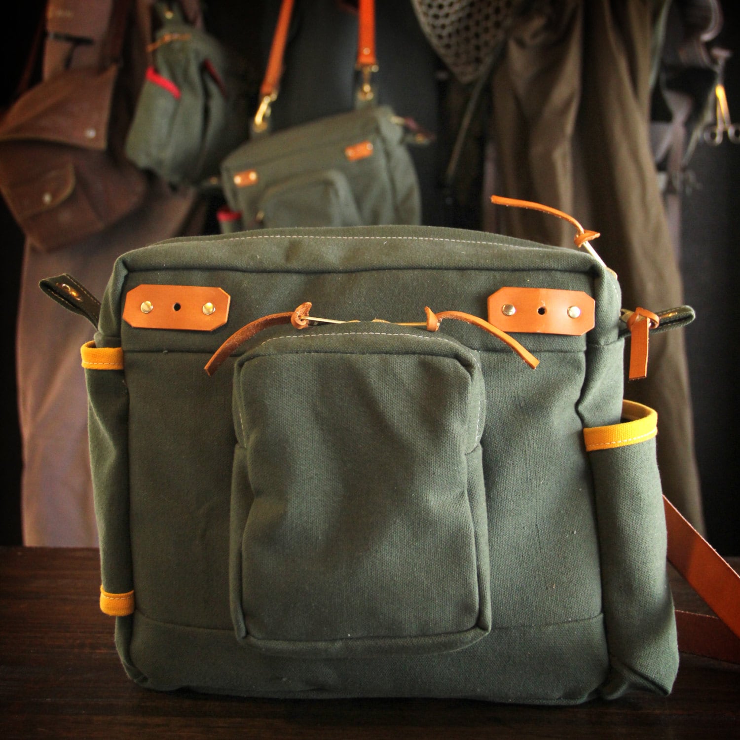 Waxed Canvas and Leather Fly Fishing Bag Standard Strap