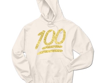 100 Emoji Hooded Sweatshirt Adult Unisex Sizes S-3XL white gold