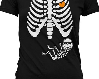 Pregnant Halloween Costumes Pregnant Skeleton Shirt Maternity Skeleton T Shirt Stormtrooper Skeleton Pregnancy Shirt Ladies Tee MD-538