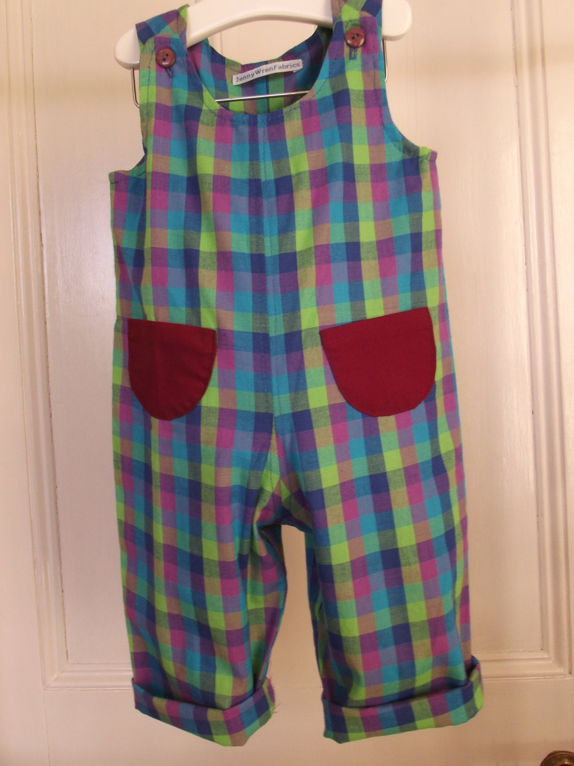 Homemade Dungarees for Baby in a check cotton by JennyWrenFabrics
