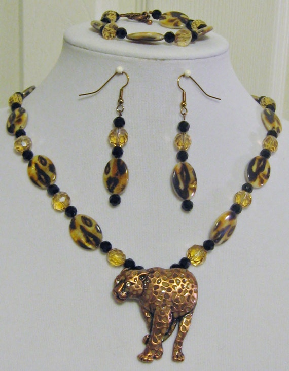 Cougar Pendant 24 in Necklace with Matching by GinnysAnydayJewelry