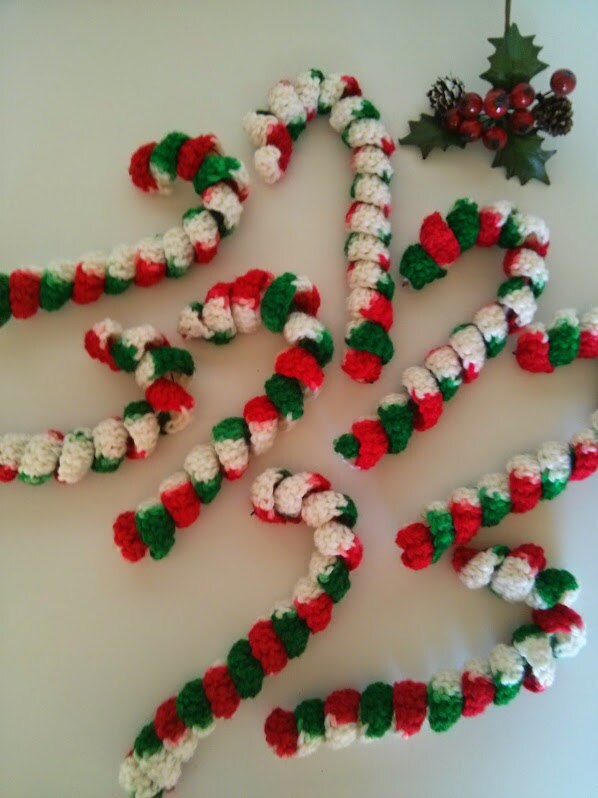 Set of 8 Candy Cane Christmas Tree Ornament Decoration Christmas Bow Alternative . Christmas Gift Wrap . Hostess Gifts .