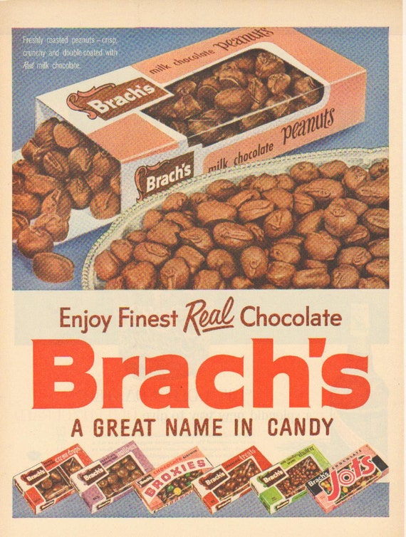 1954 Brachs Milk Chocolate Peanuts Candy by VintageBlastOfAds