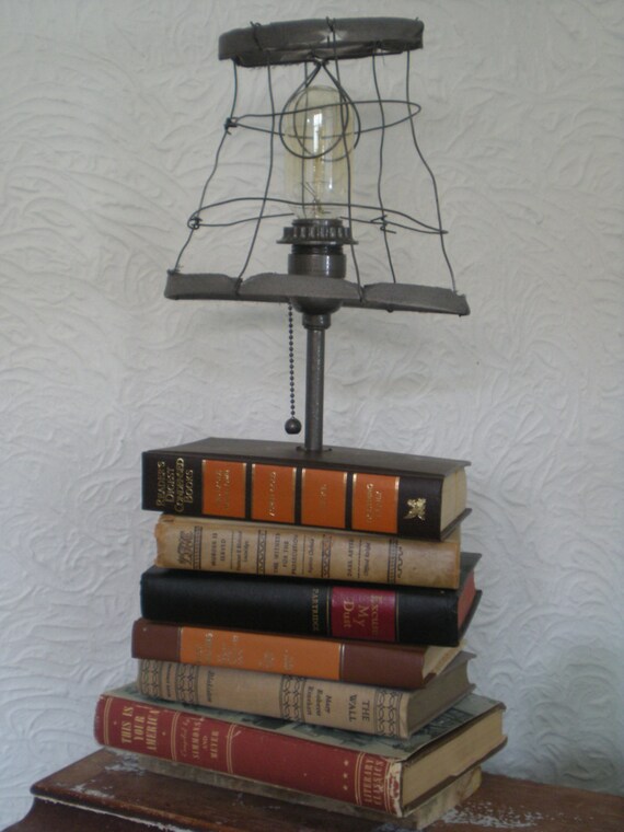 Vintage Stacked Books Table Lamp by DuckwoodDesign on Etsy
