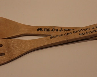 Custom Stamped Bamboo Wooden Spoons - set of 2