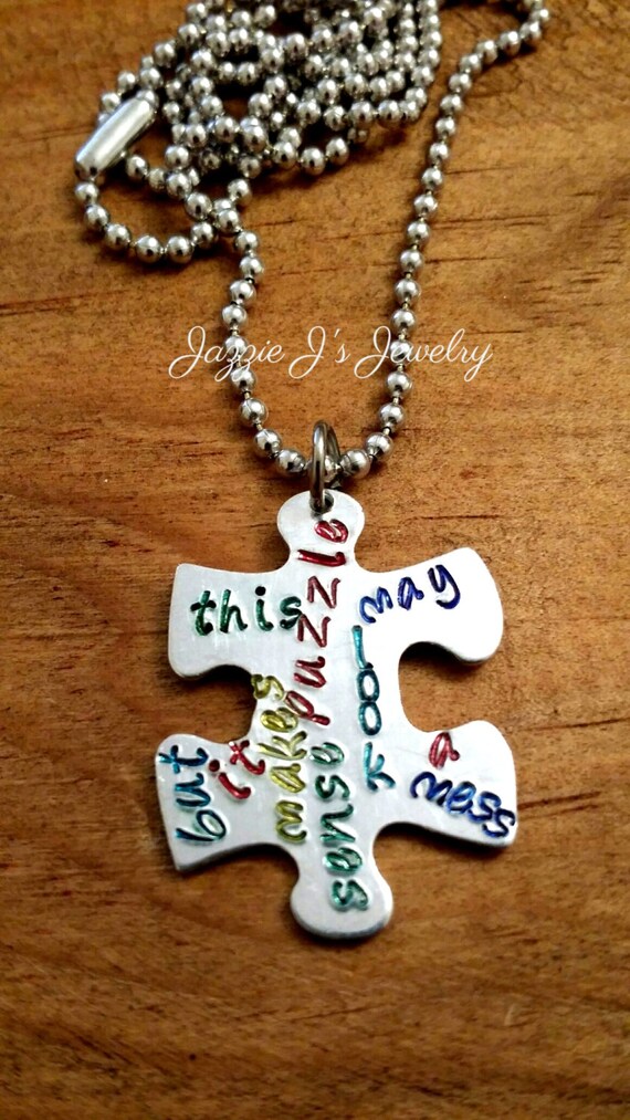 Puzzle Piece Necklace Autism Awareness Hand Stamped Puzzle
