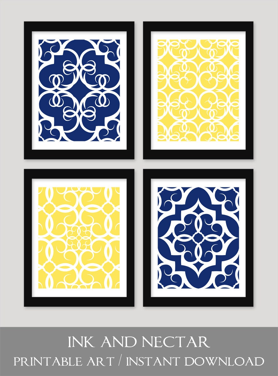 Printable Art Navy and Yellow Art INSTANT by inkandnectardigital