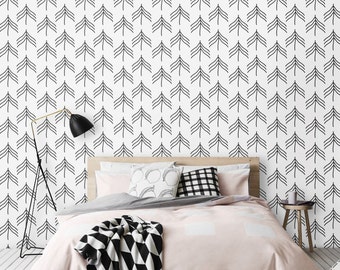 Nursery Removable Wallpaper / Monochrome Self Adhesive Wallpaper / Geometric Wall Mural / Tree Wall sticker - CM017