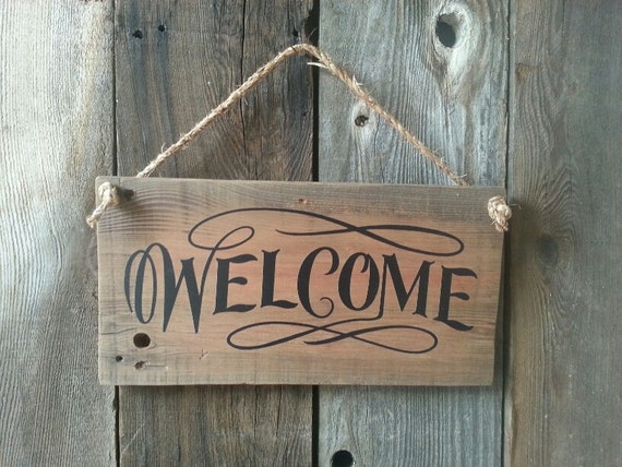 Items similar to Salvaged Wood Welcome Sign with Twine Hanger hand ...