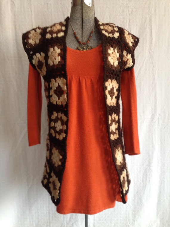 Vintage 70's Crochet Vest Brown Granny by GypsysClosetVintage