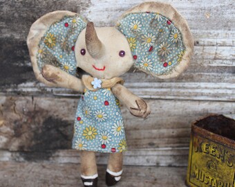 Primitive cloth doll, Betty the elephant