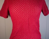 Vintage red short sleeve sweater top /1960s Fitted textured top