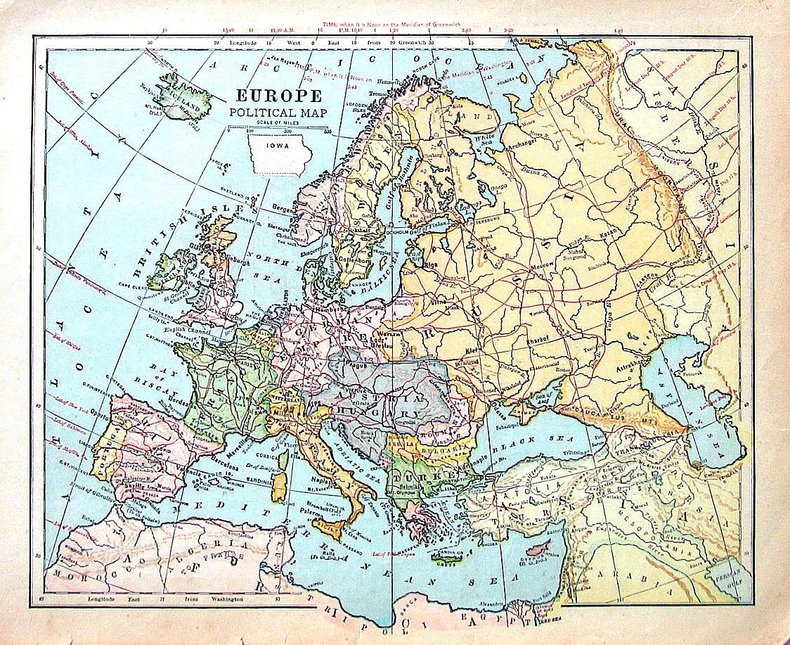 Map of Europe Political Map Antique Map Dated 1888 World