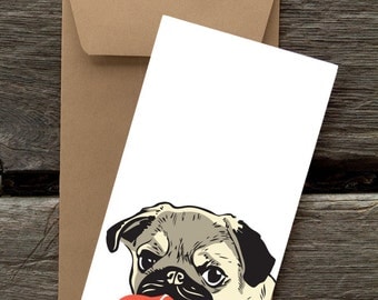 BF46: Pug with Heart - 8 Blank flat notecards and envelopes