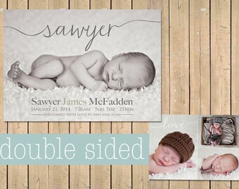 Name BIRTH ANNOUNCEMENT - Baby boy announcement - Baby girl announcement - Double sided - Newborn Printable Digital Simple modern collage