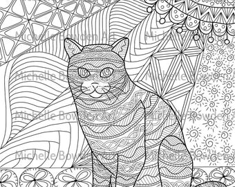  Tabby  Cat  printable zendoodle coloring  page 
