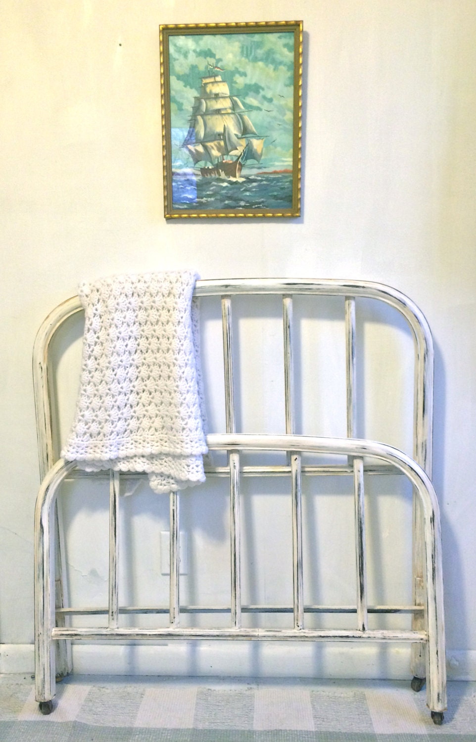 Vintage Iron Twin Bed frame with Creamy White Shabby Chic Painted