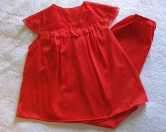Vintage Red Pajamas, Little Miss Rogers Pajamas, Size Extra Small, Girls Pajamas, Red Pajama Set, Red Nylon Pajamas