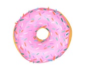 A Classic Pink Glazed with Sprinkles Donut Watercolor Illustration Print