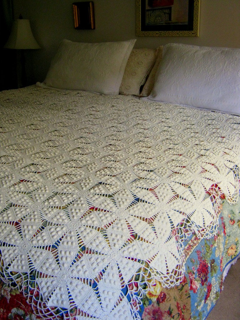 Antique Crochet Bedspread 66 X 90 Crochet by BeautifulPurpose