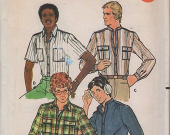 1970s Butterick 6308 Mens Shirt with Detachable Collar Pattern Adult Vintage Sewing Pattern Chest 40 Neck 15 1/2 UNCUT
