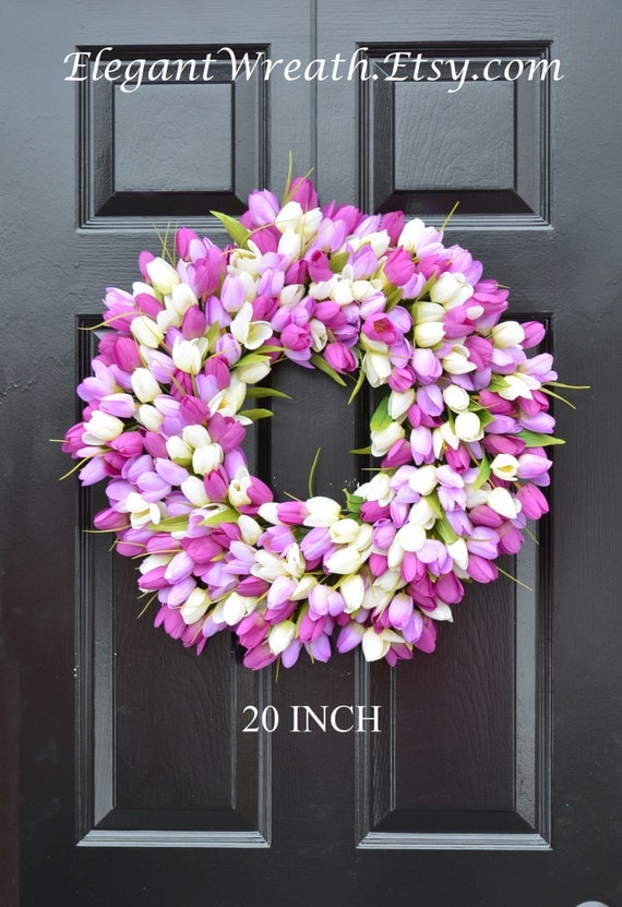SPRING WREATH SALE Silk Thin Spring Tulip Wreath, Storm Door Wreaths, Front Door Outdoor Wreath,  Front Door Spring Decor, Sizes 14-22 inch
