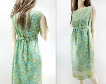 Sale 60s Vintage Dress 60s Floral Dress 1960s Shift Dress Greenery 60s Dress Floral Shift Dress 60s Summer Dress 60s Green Day Dress m