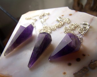 Amethyst pendulum - point on chain - silver - beveled natural amethyst crystal gemstone - 1 to 2 inches long amethyst point coyoterainbow