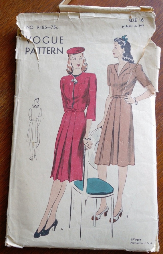 Articoli simili a Vintage anni trenta Vogue cartamodello abito Sz16 B34