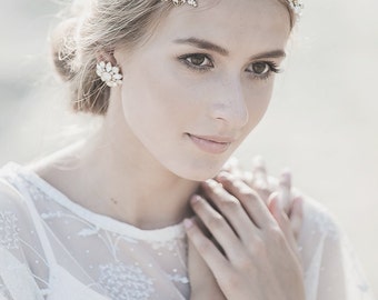 Wedding Headpiece , Gold Headband , Grecian Headpiece, Bohemian Wedding Headband , Ivory Pearl Headband , Flower Headpiece, Boho Bridal