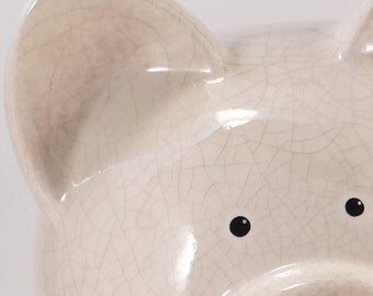 Cream Antique Crackle Piggy Bank - Personalized Piggy Bank - Cream Piggy Bank - Old Fashioned Piggy Bank - with hole or NO hole in bottom
