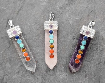 Chakra Pendant, Crystal Point, Pink Rose Quartz Or Clear Natural ...