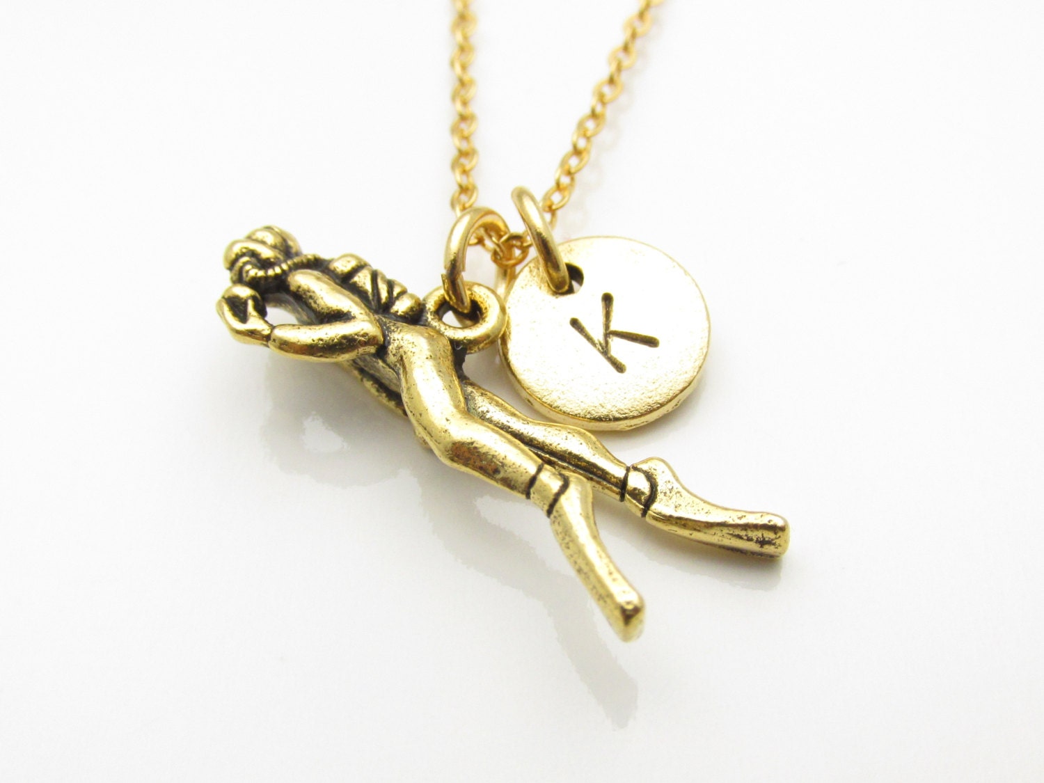 Scuba Diver Necklace Gold Scuba Diver Charm with Personalized