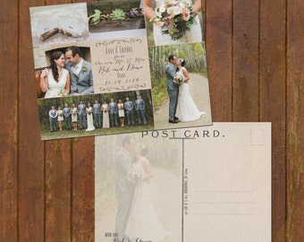 Wedding Thank You Cards or Magnets - rustic collage - 6 photos - postcard option