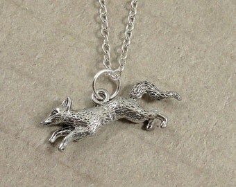 Running Fox Necklace, Silver Fox Charm on a Silver Cable Chain