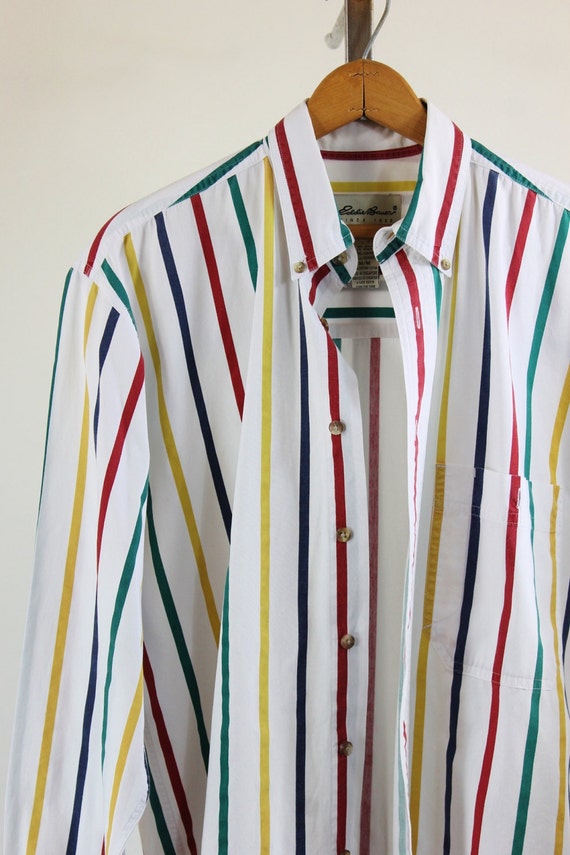 Vintage Rainbow Striped Mens Dress Shirt Mens Size Medium