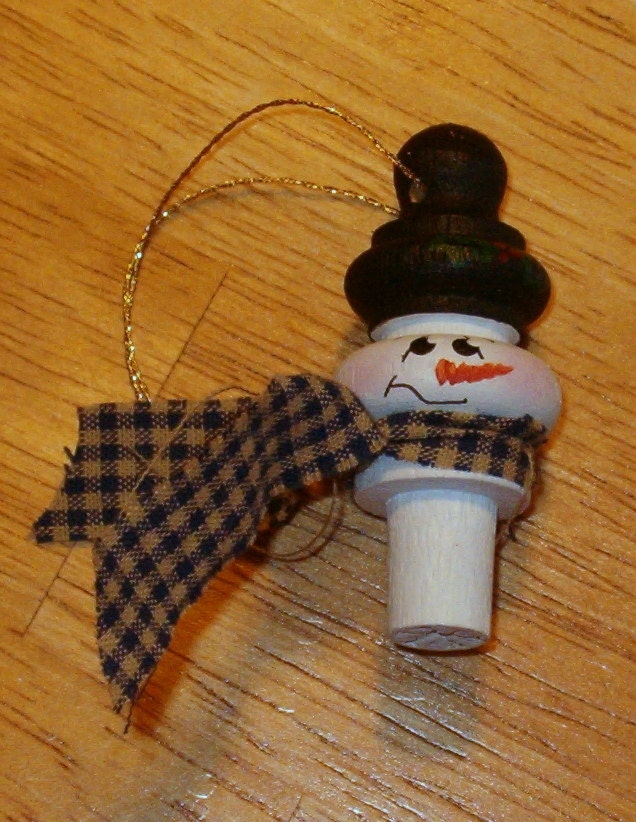 Wood Painted Handcrafted Whimsical Snowman Ornament